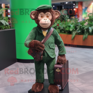 Forest Green Monkey mascot costume character dressed with a Waistcoat and Wallets