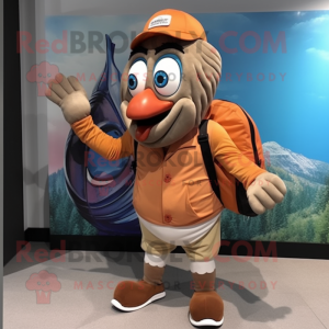 Tan Clown Fish mascot costume character dressed with a Cargo Shorts and Gloves