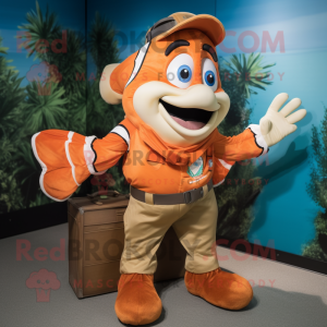 Tan Clown Fish mascot costume character dressed with a Cargo Shorts and Gloves