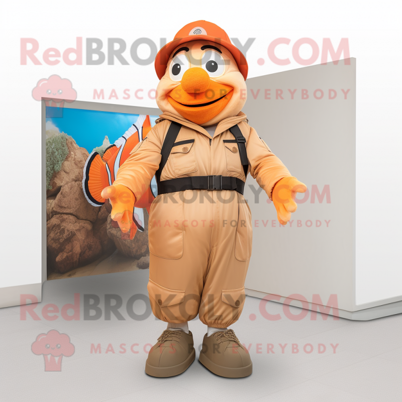 Tan Clown Fish mascot costume character dressed with a Cargo Shorts and Gloves