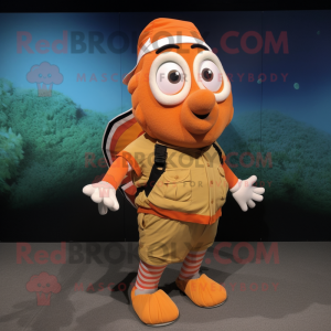 Tan Clown Fish mascot costume character dressed with a Cargo Shorts and Gloves