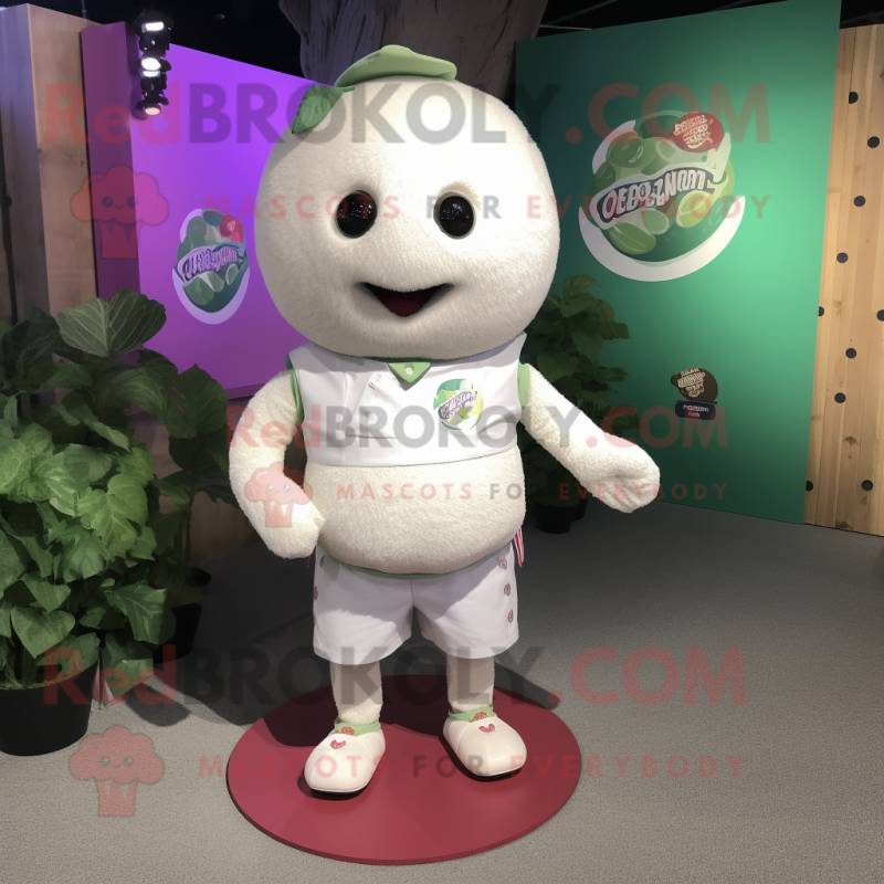 White Raspberry mascot costume character dressed with a Shorts and Necklaces White Raspberry mascot costume character dressed with a Shorts and Necklaces