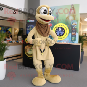 Tan Snake mascot costume character dressed with a Cardigan and Bracelet watches