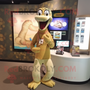 Tan Snake mascot costume character dressed with a Cardigan and Bracelet watches