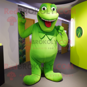 Lime Green Titanoboa mascot costume character dressed with a Dungarees and Cufflinks