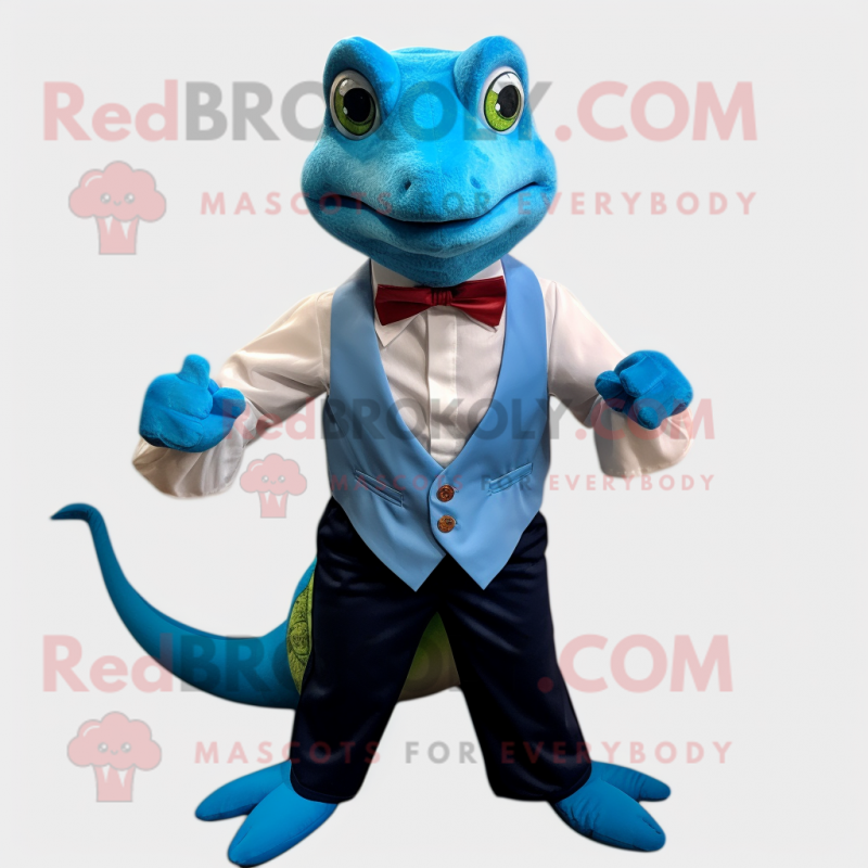 Blue Lizard mascot costume character dressed with a Waistcoat and Bow ties Blue Lizard mascot costume character dressed with a Waistcoat and Bow ties