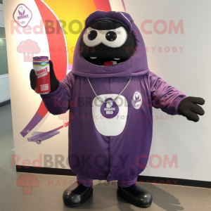 Purple Soda Can mascot costume character dressed with a Parka and Keychains