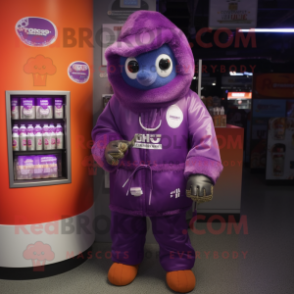 Purple Soda Can mascot costume character dressed with a Parka and Keychains