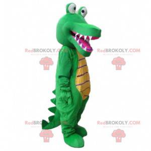 Mascotte de crocodile vert et jaune, costume d'alligator -
