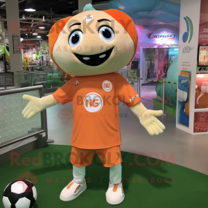 Peach Soccer Ball mascot costume character dressed with a Henley Shirt and Headbands