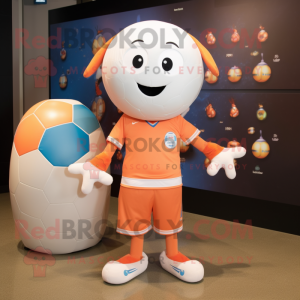 Peach Soccer Ball mascot costume character dressed with a Henley Shirt and Headbands