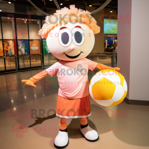Peach Soccer Ball mascot costume character dressed with a Henley Shirt and Headbands