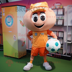 Peach Soccer Ball mascot costume character dressed with a Henley Shirt and Headbands