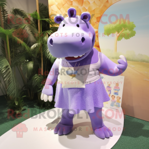 Lavender Hippopotamus mascot costume character dressed with a Bikini and Lapel pins