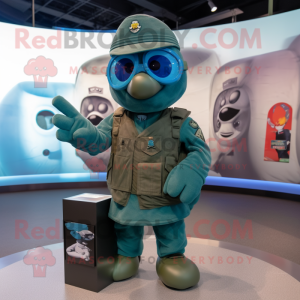 Teal Air Force Soldier mascot costume character dressed with a Bodysuit and Wallets