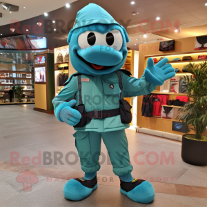 Teal Air Force Soldier mascot costume character dressed with a Bodysuit and Wallets