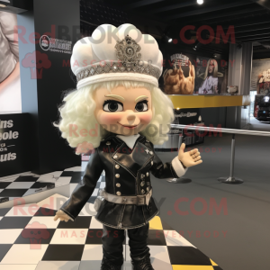 White Queen mascot costume character dressed with a Biker Jacket and Berets