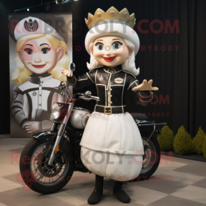 White Queen mascot costume character dressed with a Biker Jacket and Berets