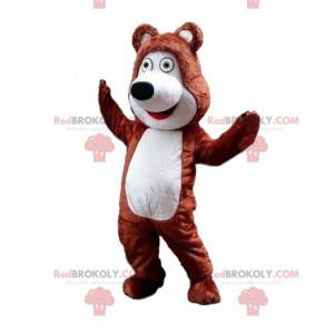 Mascote urso de pelúcia marrom e branco, fantasia de urso de