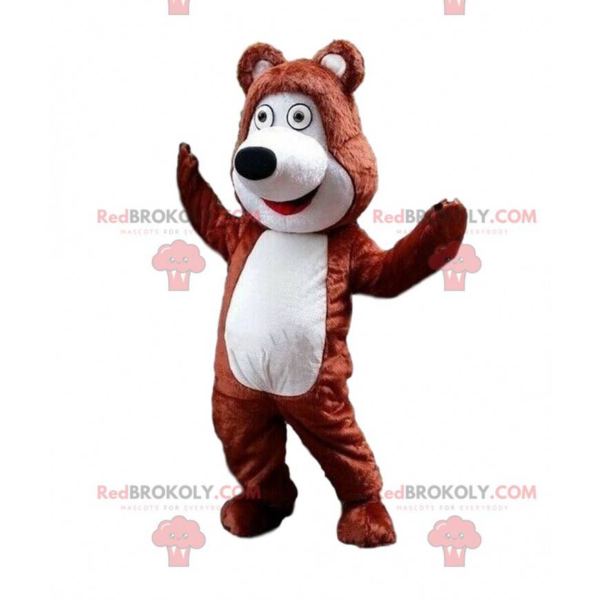 Mascote urso de pelúcia marrom e branco, fantasia de urso de Mascote urso de pelúcia marrom e branco, fantasia de urso de