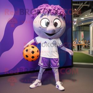 Lavender Soccer Ball mascot costume character dressed with a Leggings and Shoe laces