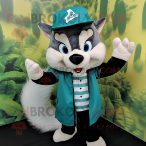 Teal Skunk mascot costume character dressed with a Oxford Shirt and Beanies