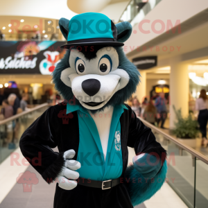 Teal Skunk mascot costume character dressed with a Oxford Shirt and Beanies
