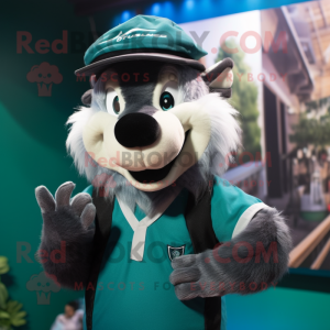 Teal Skunk mascot costume character dressed with a Oxford Shirt and Beanies