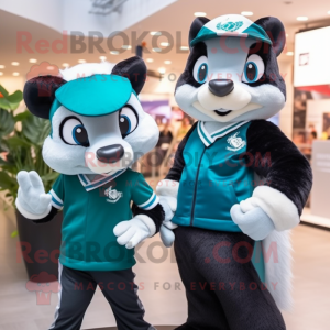 Teal Skunk mascot costume character dressed with a Oxford Shirt and Beanies