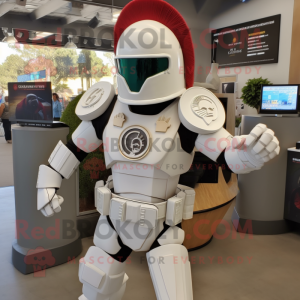 White Spartan Soldier mascot costume character dressed with a Rash Guard and Keychains