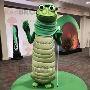 Green Golf Bag mascot costume character dressed with a Turtleneck and Scarves