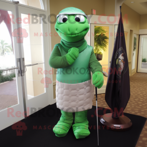 Green Golf Bag mascot costume character dressed with a Turtleneck and Scarves