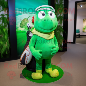 Green Golf Bag mascot costume character dressed with a Turtleneck and Scarves