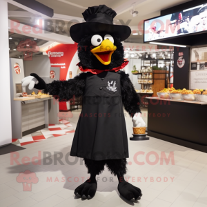 Black Fried Chicken mascot costume character dressed with a Culottes and Hat pins