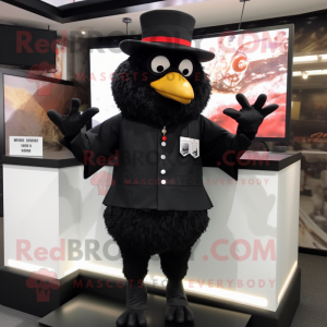 Black Fried Chicken mascot costume character dressed with a Culottes and Hat pins