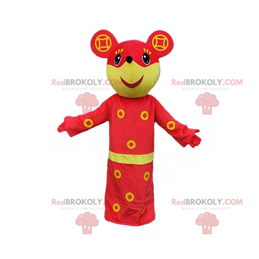 Mascota del ratón amarillo y rojo, traje jovial - Redbrokoly.com