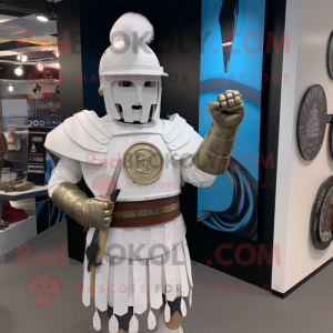 White Roman Soldier mascot costume character dressed with a Shift Dress and Bracelet watches