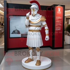White Roman Soldier mascot costume character dressed with a Shift Dress and Bracelet watches