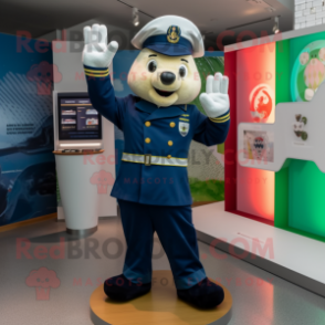 Navy Irish Flag mascot costume character dressed with a Bodysuit and Foot pads