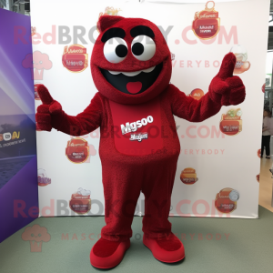 Maroon Lasagna mascot costume character dressed with a Jumpsuit and Cufflinks