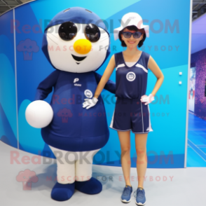 Navy Handball Ball mascot costume character dressed with a One-Piece Swimsuit and Watches