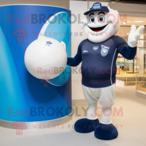 Navy Handball Ball mascot costume character dressed with a One-Piece Swimsuit and Watches