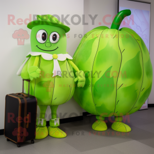 Lime Green Turnip mascot costume character dressed with a Wrap Dress and Briefcases