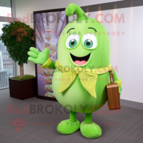 Lime Green Turnip mascot costume character dressed with a Wrap Dress and Briefcases