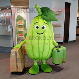 Lime Green Turnip mascot costume character dressed with a Wrap Dress and Briefcases