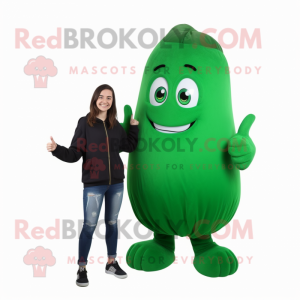 Forest Green Zucchini mascot costume character dressed with a Sweatshirt and Watches