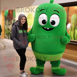 Forest Green Zucchini mascot costume character dressed with a Sweatshirt and Watches