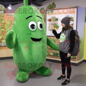 Forest Green Zucchini mascot costume character dressed with a Sweatshirt and Watches