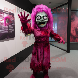 Magenta Zombie mascot costume character dressed with a Sheath Dress and Gloves