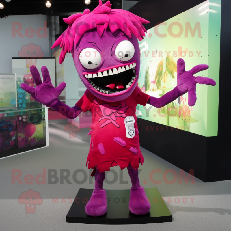 Magenta Zombie mascot costume character dressed with a Sheath Dress and Gloves Magenta Zombie mascot costume character dressed with a Sheath Dress and Gloves